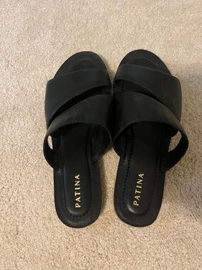 Patina Women's Black Cross-Strap Slide Sandals